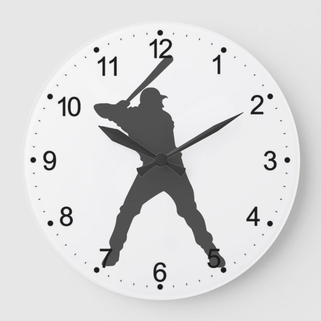Grande Horloge Ronde Silhouette du joueur de baseball (Recto)
