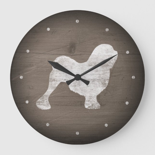 Grande Horloge Ronde Silhouette Lowchen Style Rustique (Recto)