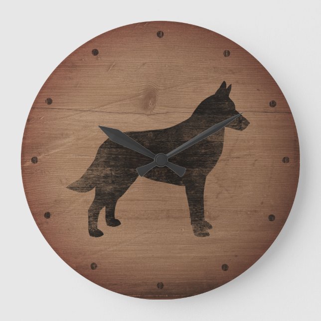 Grande Horloge Ronde Silhouette Malinois Belge Style Rustique (Recto)