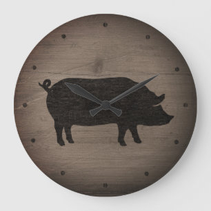 Grande Horloge Ronde Silhouette rustique de porc