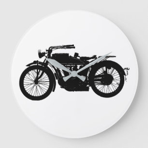 Grande Horloge Ronde Silhouette vintage de moto dans le noir riche