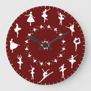Grande Horloge Ronde Silhouettes de ballerine blanche uniques sur le th