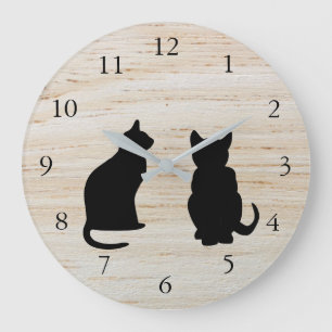 Grande Horloge Ronde Silhouettes de chats modernes, animaux de compagni
