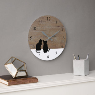 Grande Horloge Ronde Silhouettes de chats modernes, animaux de compagni