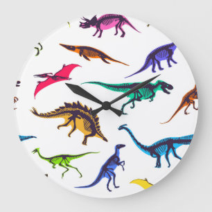 Grande Horloge Ronde Silhouettes de dinosaures : motif de croquis vinta