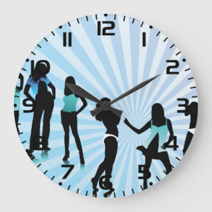 Grande Horloge Ronde Silhouettes de femmes élégantes Mode Bleu sarcelle