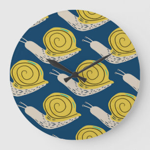 Grande Horloge Ronde Silhouettes d'escargots : jaune, motif rose.