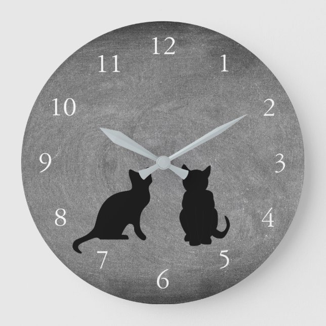 Grande Horloge Ronde Silhouettes mignonnes de chats sur le tableau (Recto)