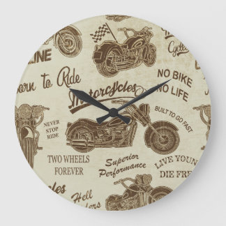 Grande Horloge Ronde silhouettes vintages de moto : fond transparent