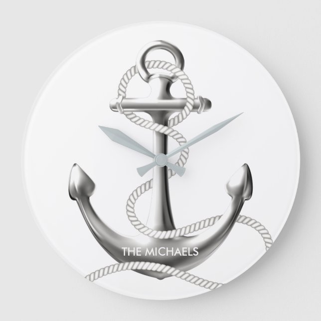 Grande Horloge Ronde Silver anchor nautical wall clock (Recto)