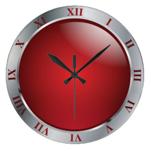 Grande Horloge Ronde Silver et rouge