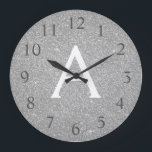 Grande Horloge Ronde Silver Sparkle Glitter Monogram Name & Initial<br><div class="desc">Silver Sparkle Glitter Monogram Name and Initial Serving Wall Clock. The Wall Clock makes the perfect gift for someone oms loves sparkle and glitter.</div>