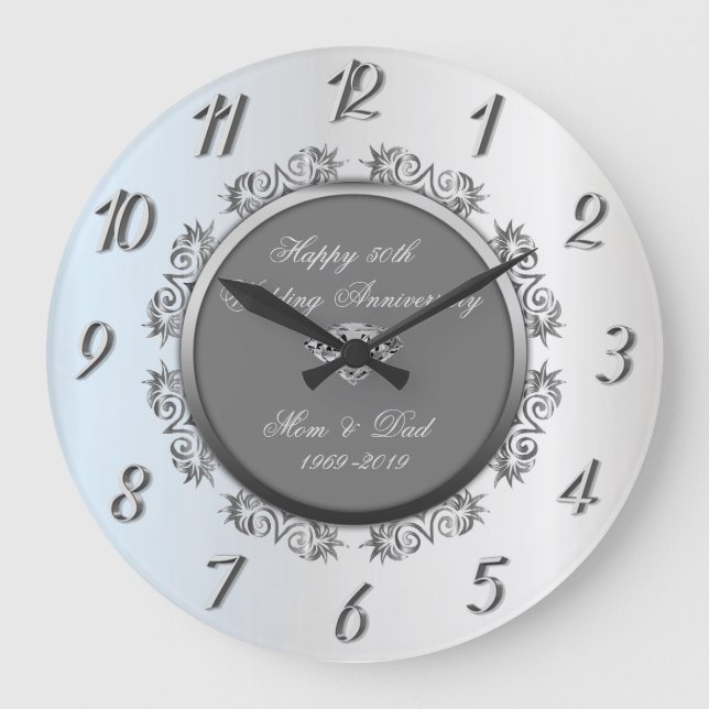 Grande Horloge Ronde Silver Swirls Diamond 50th Wedding Anniversary (Recto)