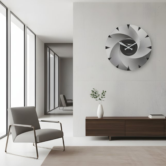 Grande Horloge Ronde Silver Vortex Industrial Wall Clock (Créateur téléchargé)