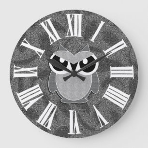 Grande Horloge Ronde Silvery Faux Glitter Styled Woodland