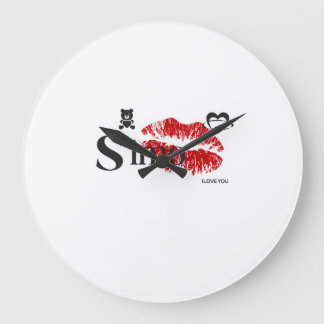 Grande Horloge Ronde Simo je t'aime ❤️ | Conception d'amour romantique