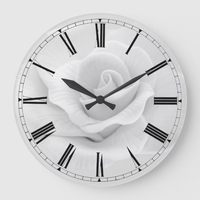 Grande Horloge Ronde Simple Black and White Rose Roman Numeral Clock (Recto)