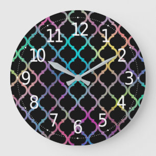 Grande Horloge Ronde Simple élégance moderne Motif marocain coloré 