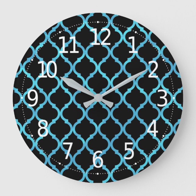 Grande Horloge Ronde Simple Elégant Moderne Bleu Motif marocain | (Recto)