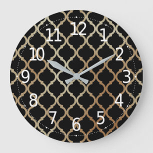 Grande Horloge Ronde Simple Elegant Moderne Or Motif marocain