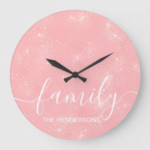 Grande Horloge Ronde Simple Élégant Texte De Famille Rose