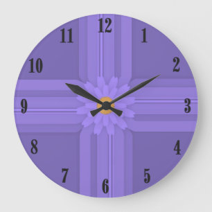 Grande Horloge Ronde Simple Fleur Violette sur Croix Moderne