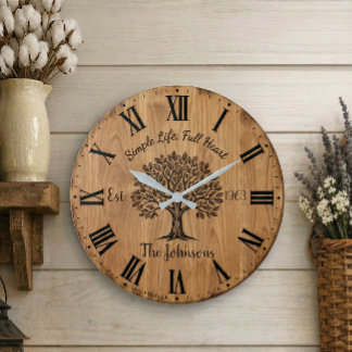 Grande Horloge Ronde Simple Life Full Heart | Custom Oak Tree Family