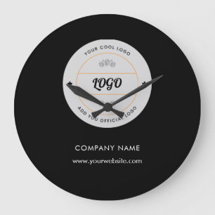 Grande Horloge Ronde Simple Logo d'entreprise rond et texte personnalis