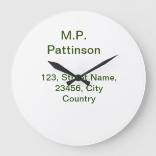 Grande Horloge Ronde Simple minimal vert ajoutez votre texte nom photo