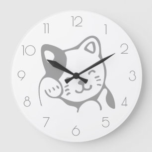 Grande Horloge Ronde Simple minimaliste moderne blanc et gris mou chat