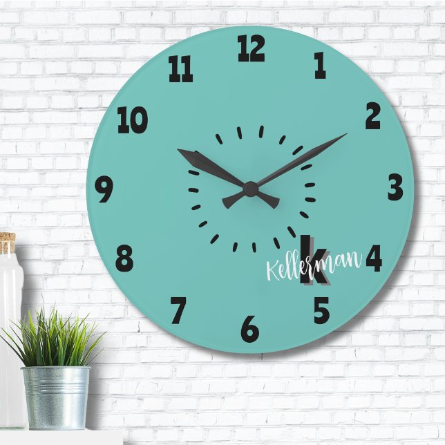 Grande Horloge Ronde Simple Moderne Monogramme (Simple Modern Circle Monogram Large Clock)