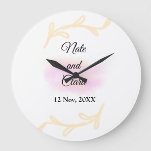 Grande Horloge Ronde Simple rose beige aquarelle peinture à la main mar
