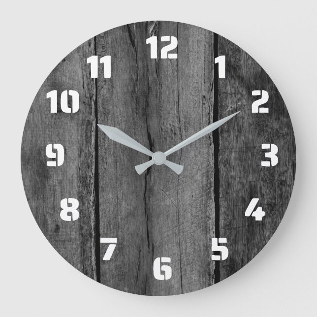 Grande Horloge Ronde Simple rustique Noir Perdu Bois Ferme (Recto)