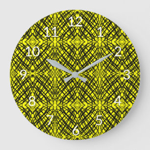 Grande Horloge Ronde Simple Scribble   Carreaux miroir   Jaune  