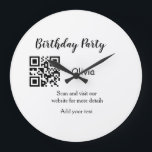 Grande Horloge Ronde Simple site de fête d'anniversaire code-barres QR<br><div class="desc">Conçu pour les anniversaires</div>