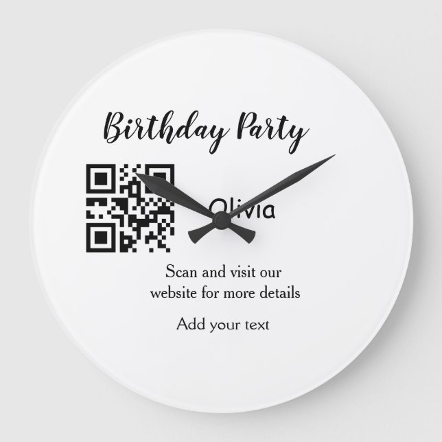 Grande Horloge Ronde Simple site de fête d'anniversaire code-barres QR  (Recto)