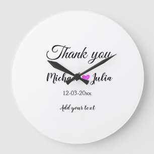 Grande Horloge Ronde Simple thank you couple heart glitter