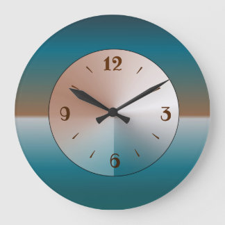 Grande Horloge Ronde Simplistic Abstract Design in Silver Tan Blue