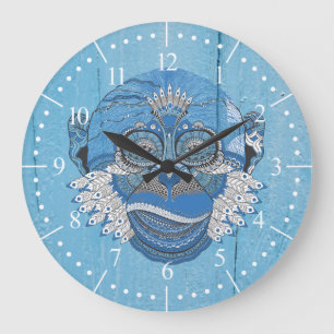 Grande Horloge Ronde Singe bleu de la tribu