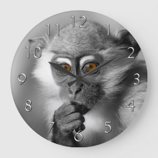 Grande Horloge Ronde Singe de Mangabey de bébé