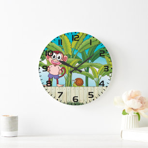 Grande Horloge Ronde Singe Et Escargot