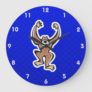 Grande Horloge Ronde Singe mignon ; Bleu