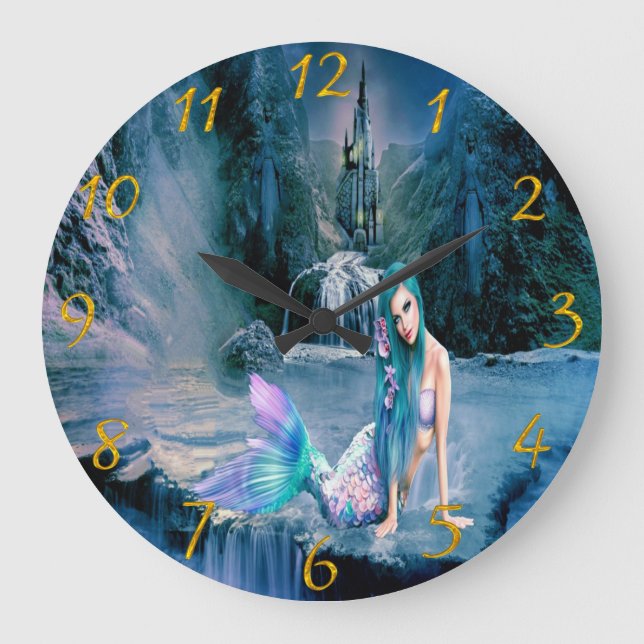 Grande Horloge Ronde Sirène aux cheveux turquoise (Recto)