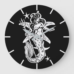 Grande Horloge Ronde Sirène Retro-Up Noir Et Blanc