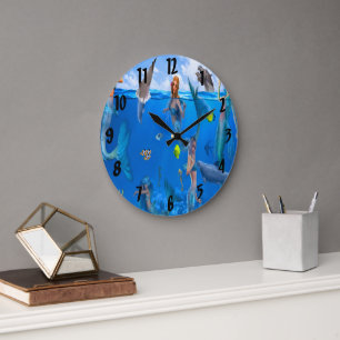 Grande Horloge Ronde Sirènes avec dauphins 1