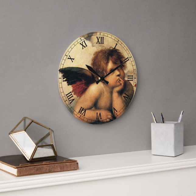 Grande Horloge Ronde Sistine Madonna Angels par Raphael Sanzio (Bureau)