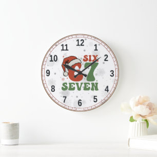 Grande Horloge Ronde Six Seven 67 Chapeau de Noël Drôle de Père Noël No