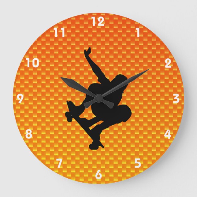 Grande Horloge Ronde Skateboard jaune orange (Recto)