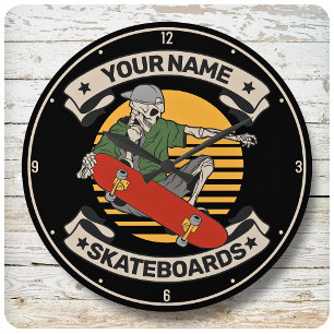 Grande Horloge Ronde Skateboard personnalisé Nez Grab Skeleton Skeleton