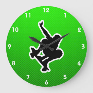 Grande Horloge Ronde Skateboarding vert